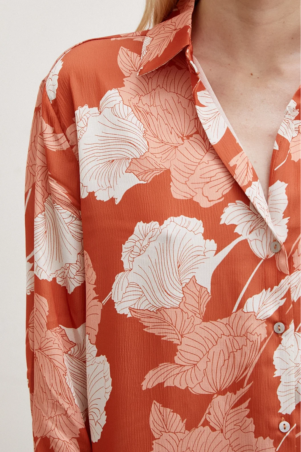 V-Neck Satin Shirt Brick