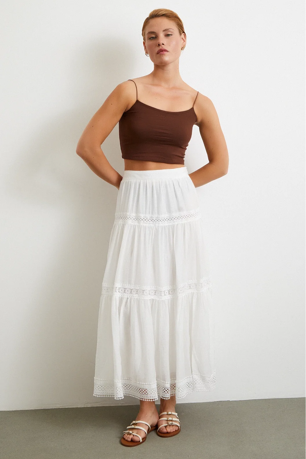 Dantelli Maxi Etek Beyaz