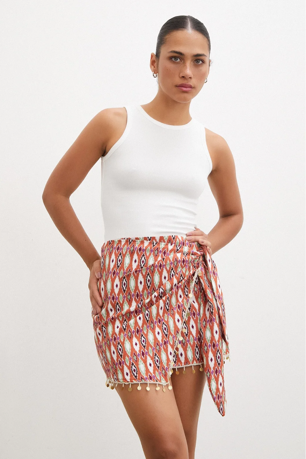 Cashmere Trimmed Mini Skirt in Terracotta