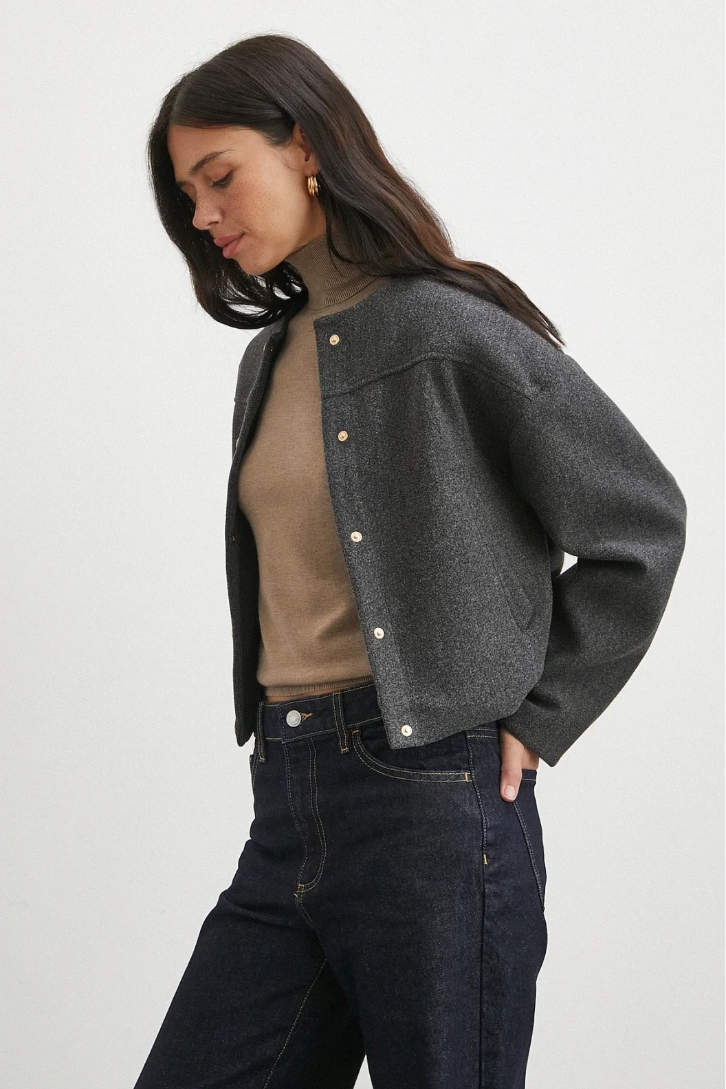 Beli Lastikli Düğmeli Bomber Ceket Antirasit