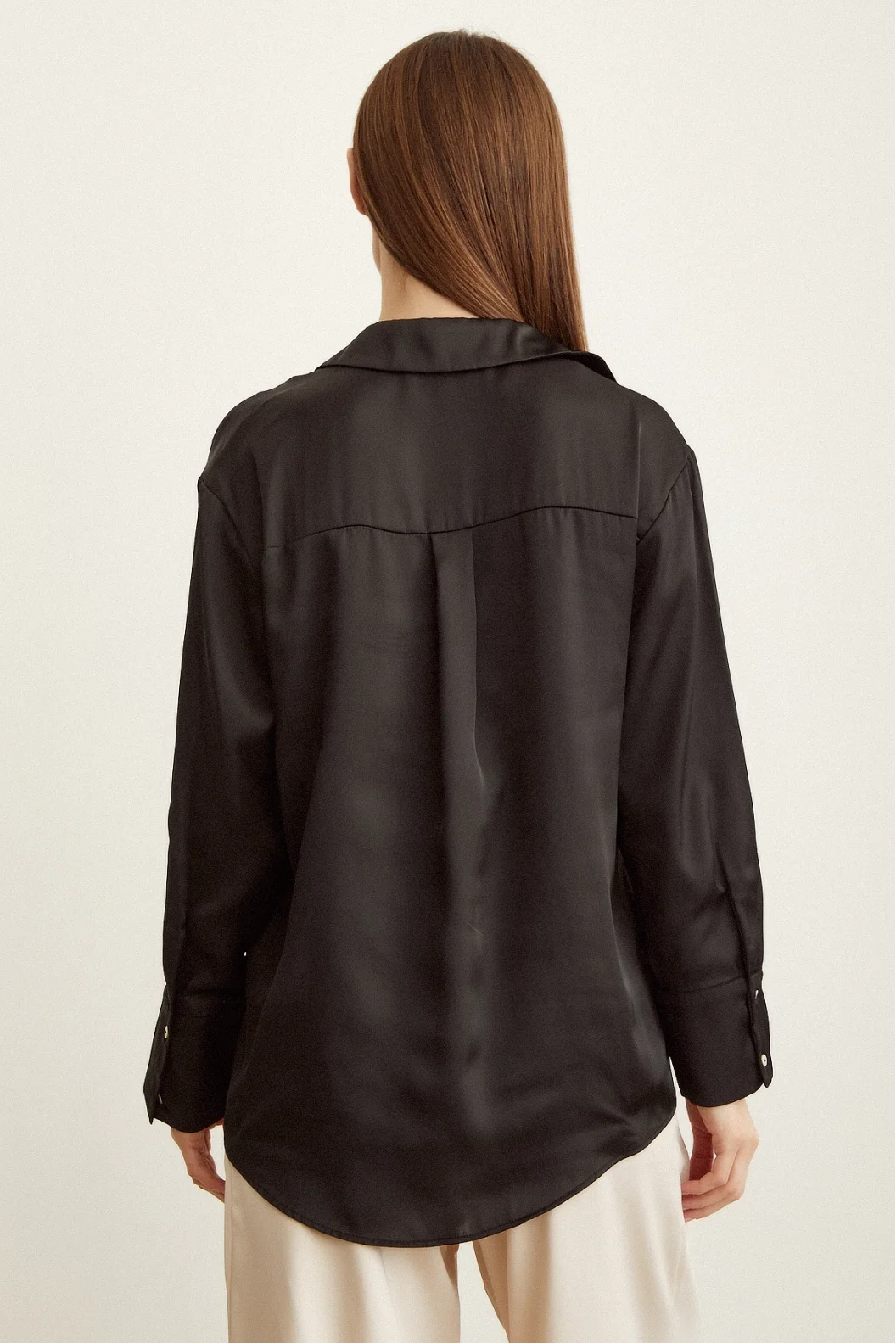 Basic Saten Gömlek Siyah