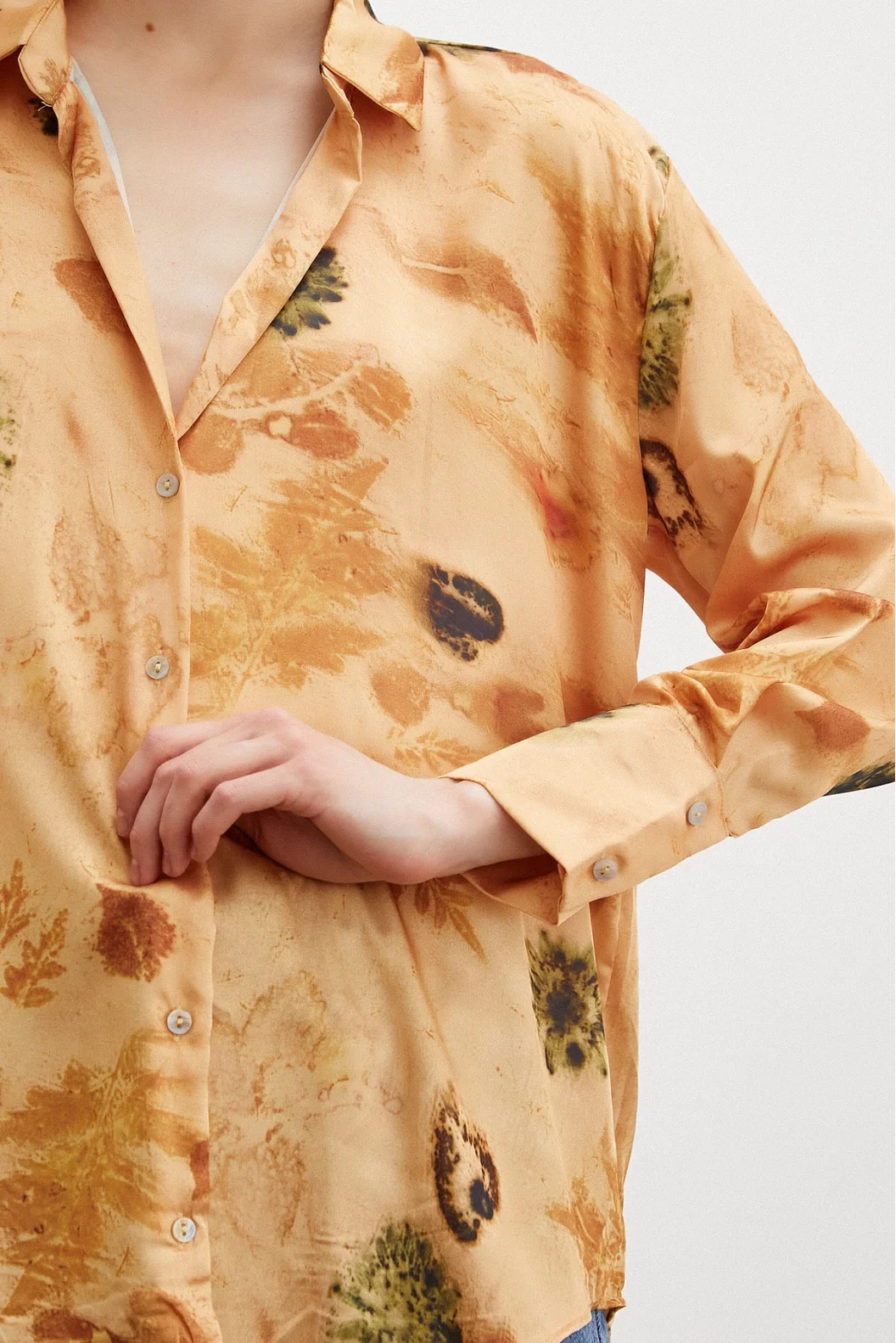 Patterned Satin Shirt Salmon