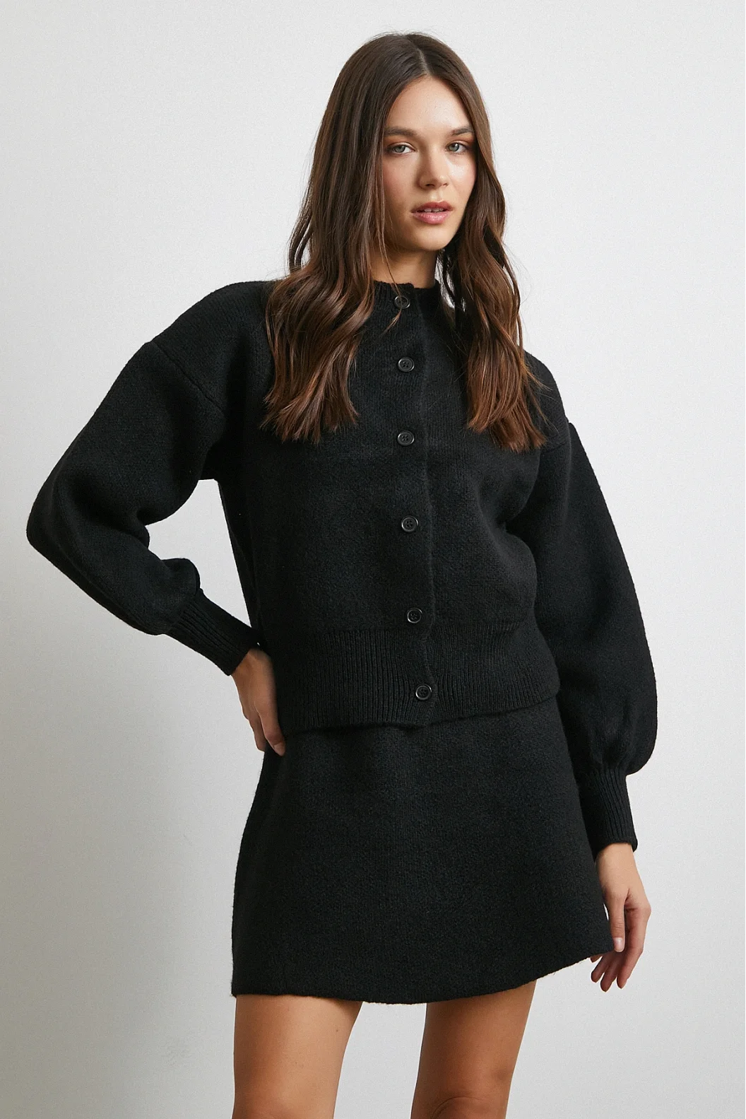 Hırka Etek Triko Takım Siyah