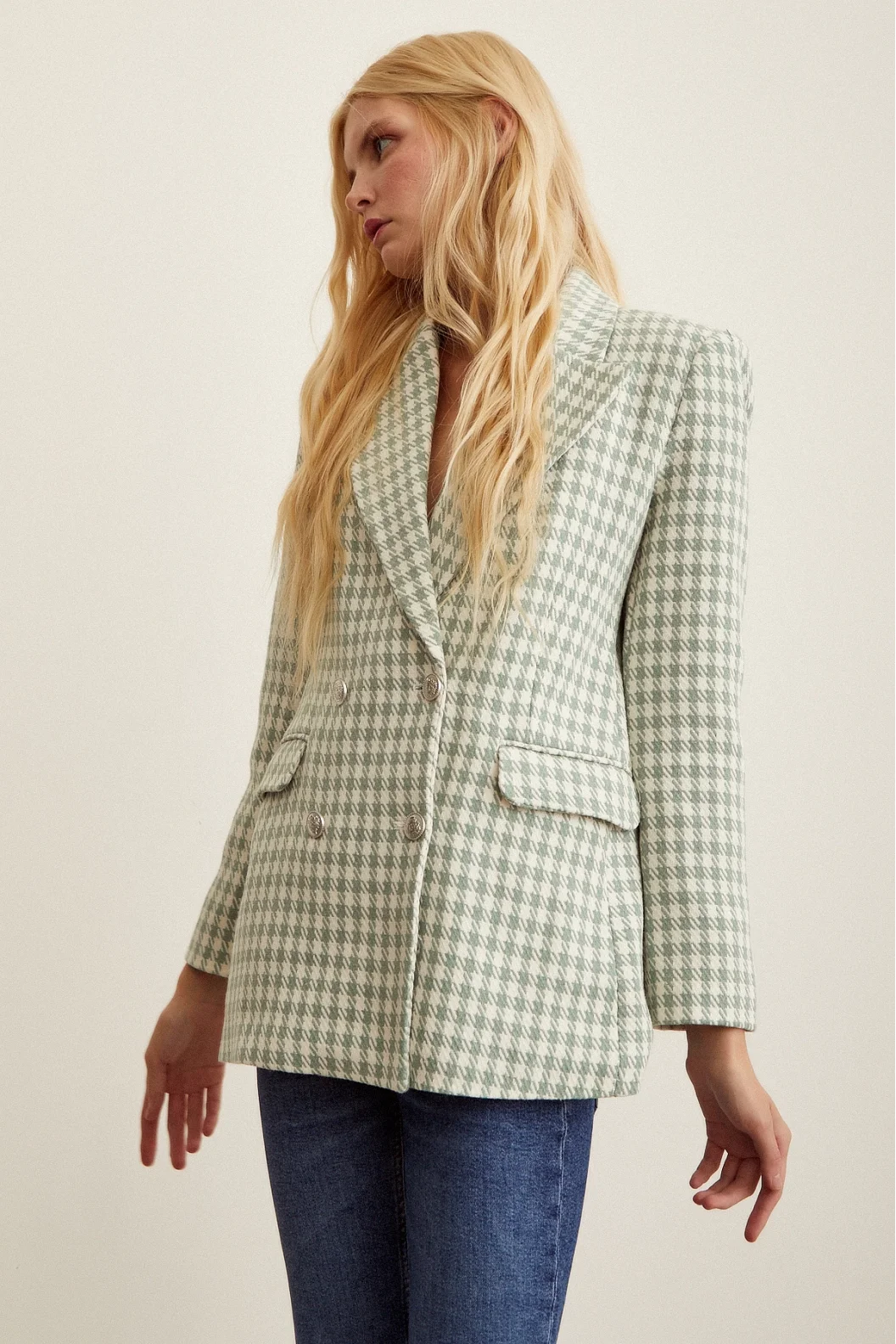 Herringbone Blazer Jacket Mint