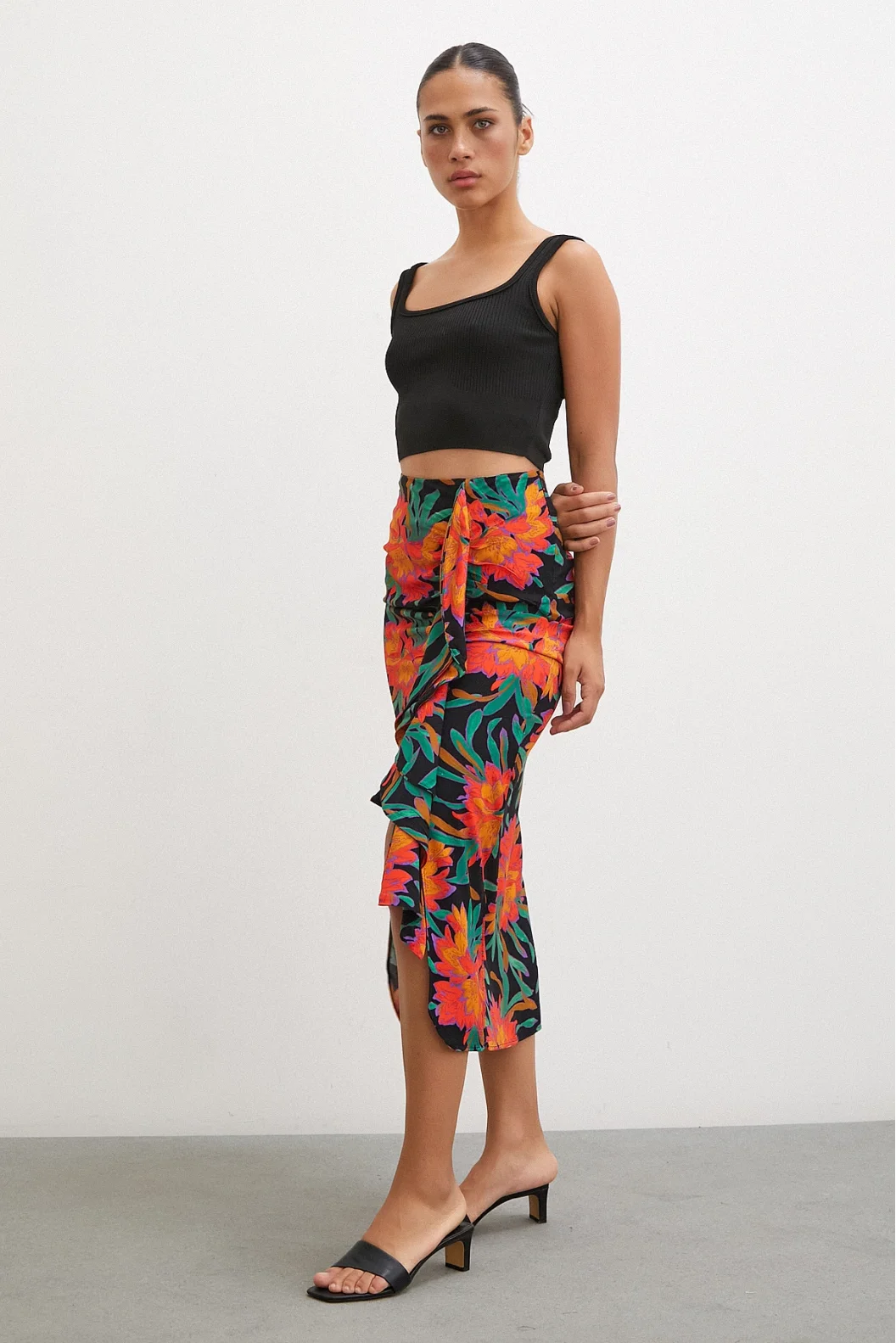 Ruffled Patterned Skirt Green
