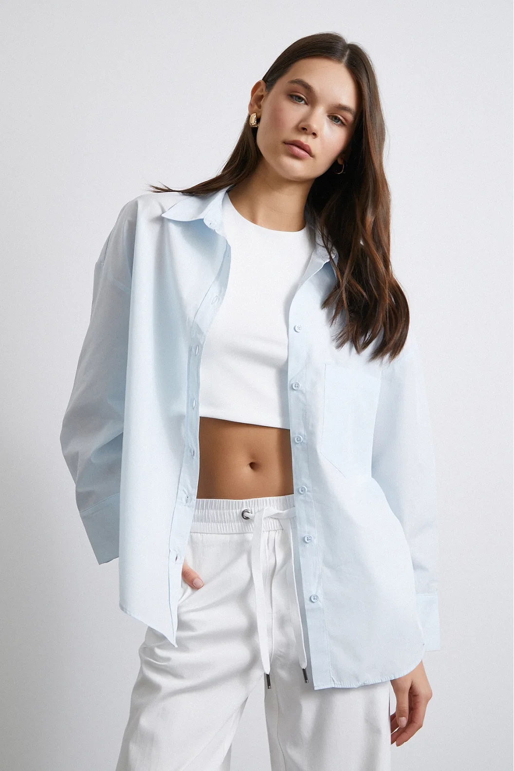 Oversize Baumwollhemd Hellblau