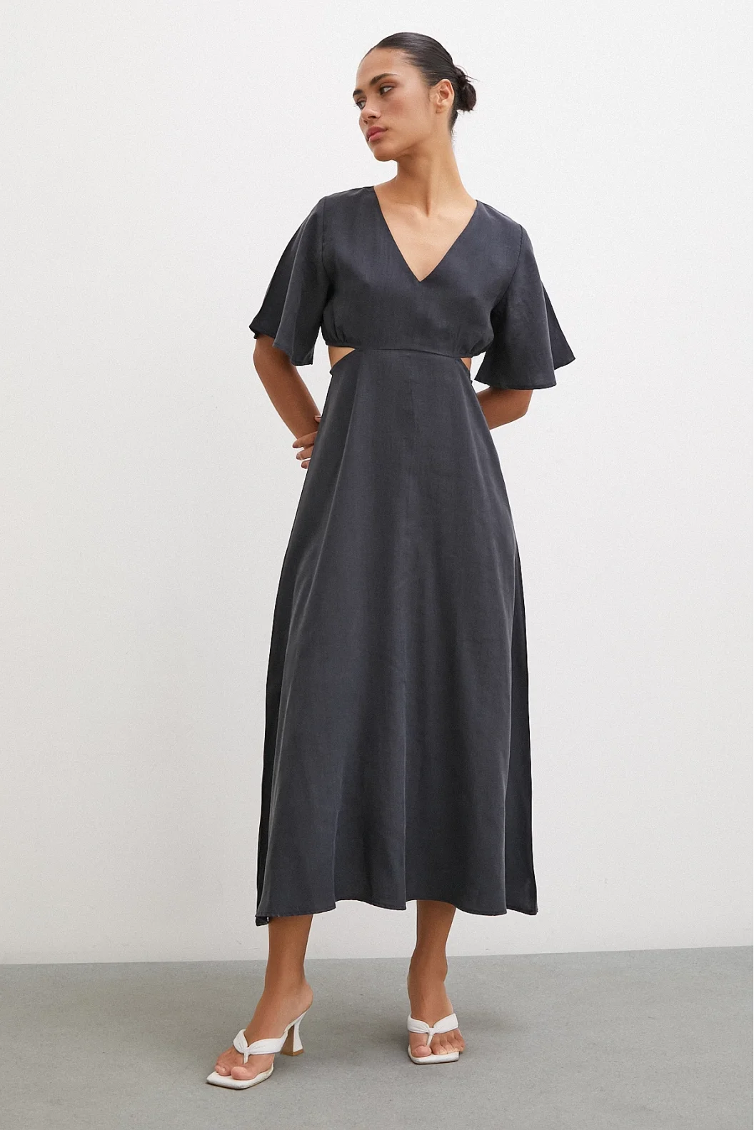 V Neck Side Decollete Dress Antirash