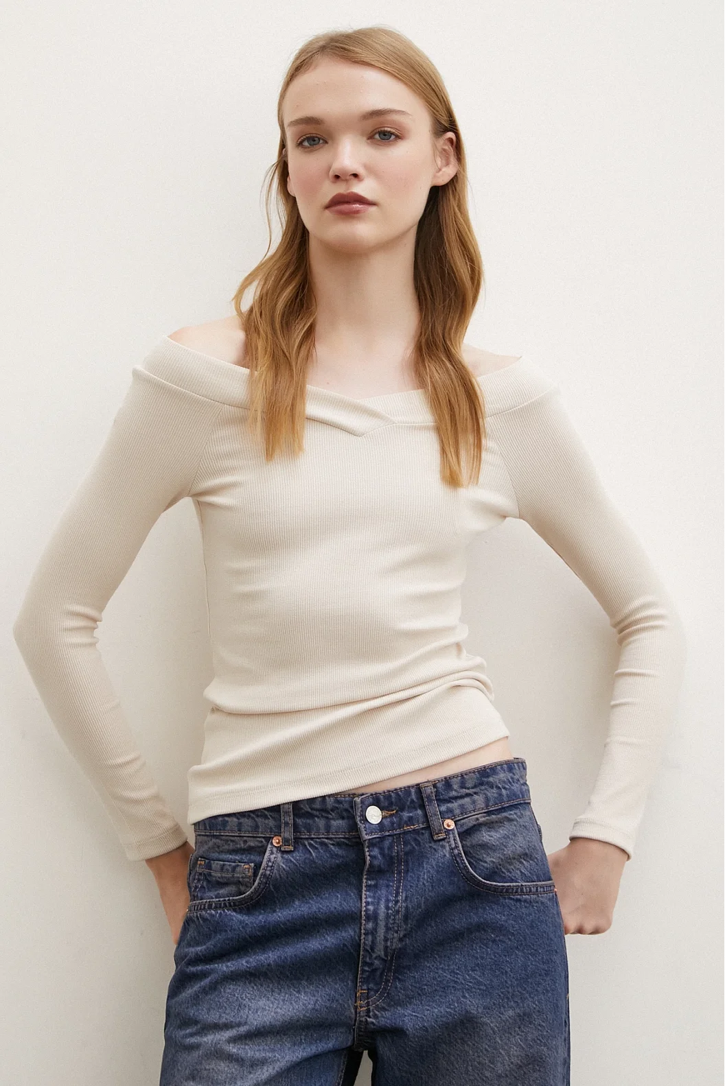 Boat Neck Blouse Beige
