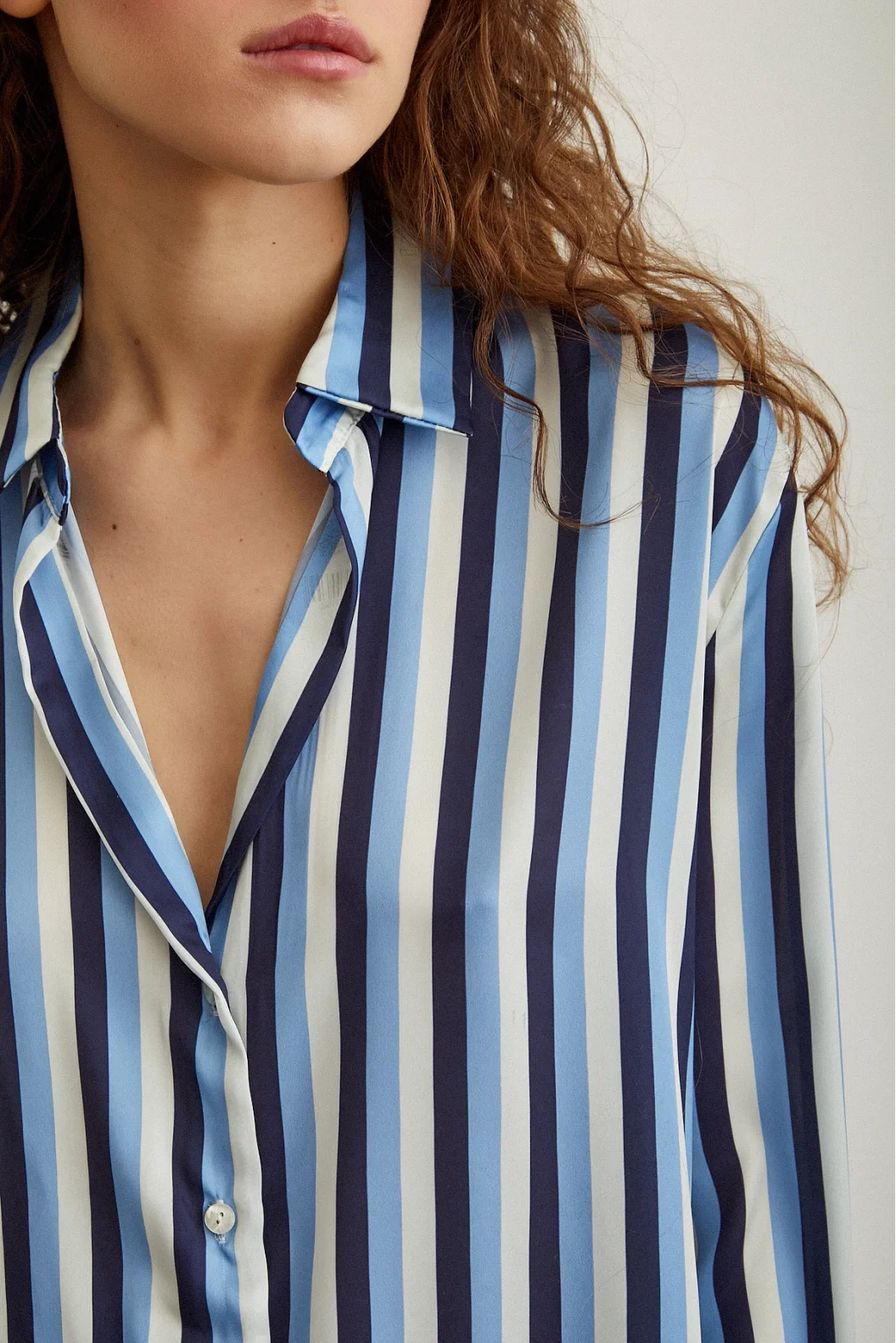 Striped Satin Shirt Navy
