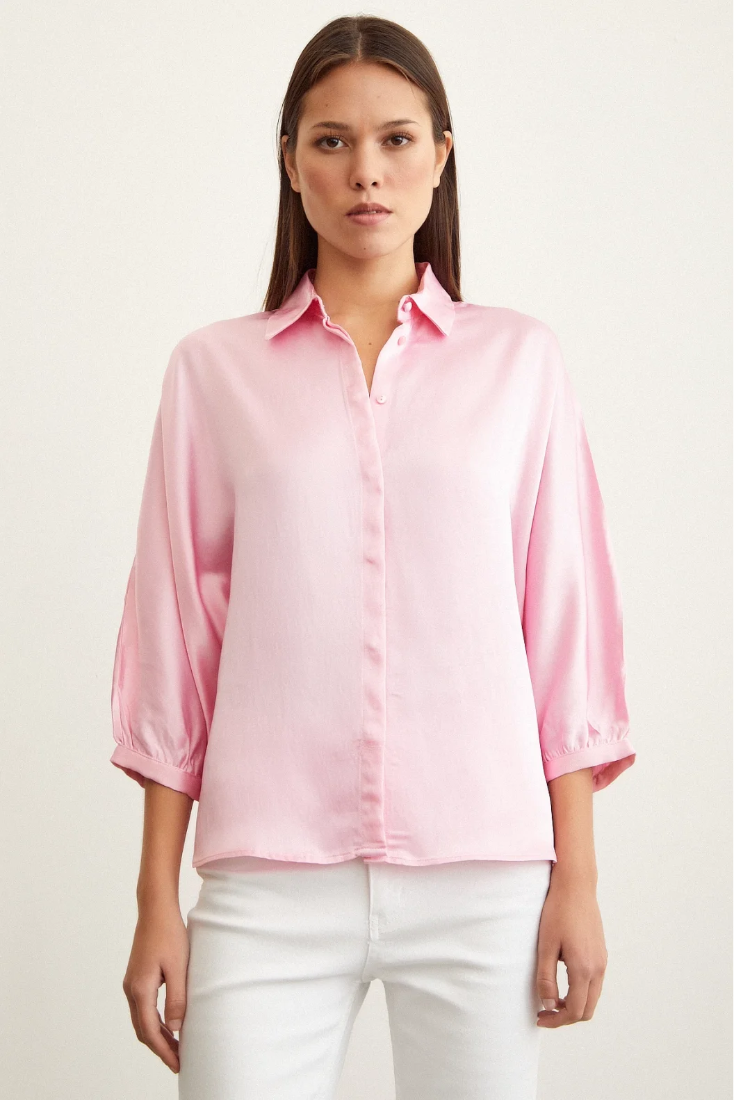 Arm Satin Hemd in Rosa