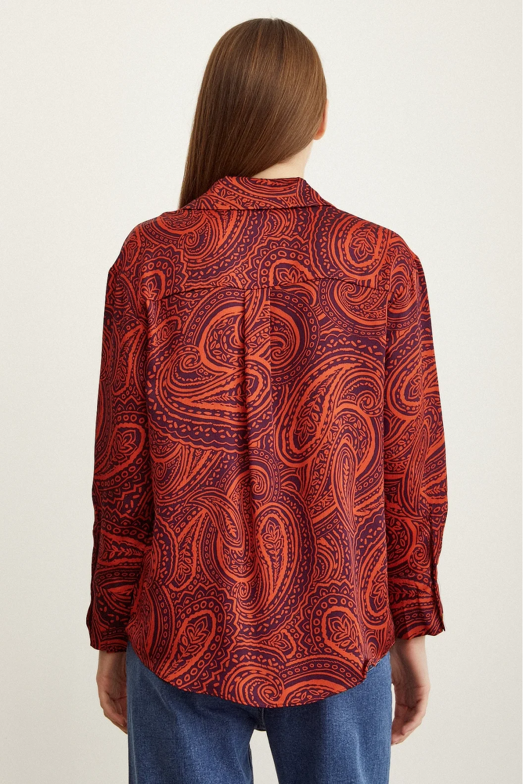 Patterned Satin Shirt Orange
