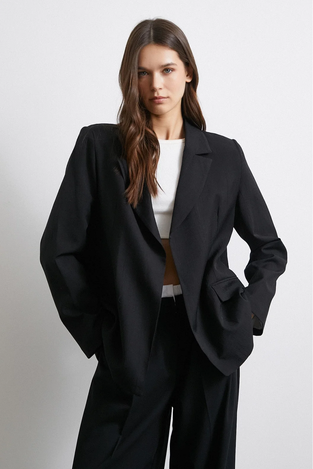 Line Lined Molded Blazer Jacket Black