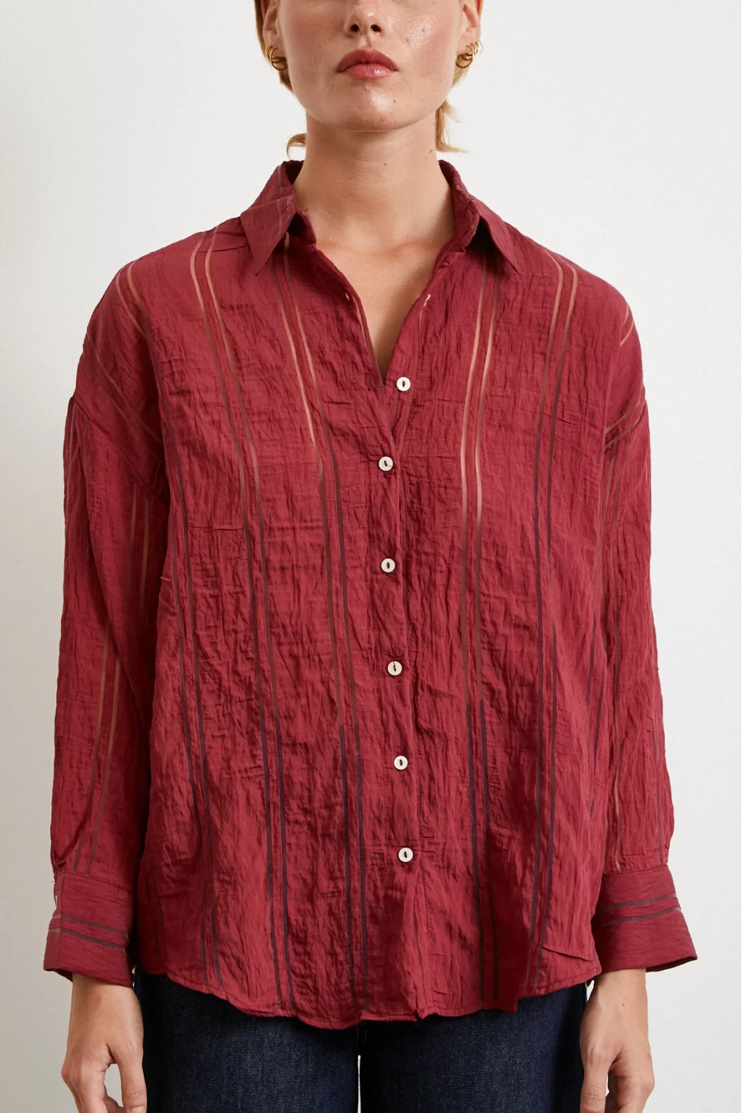 Organza Gestreiftes Hemd Bordeaux