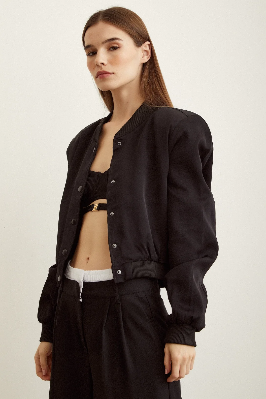 Gefütterte Rippjacke Schwarz