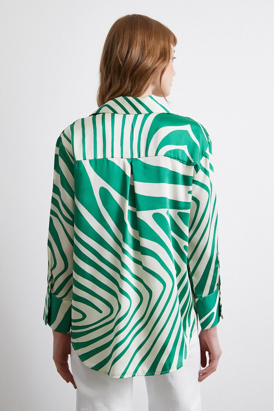 Zebra Pattern V Neck Shirt Green