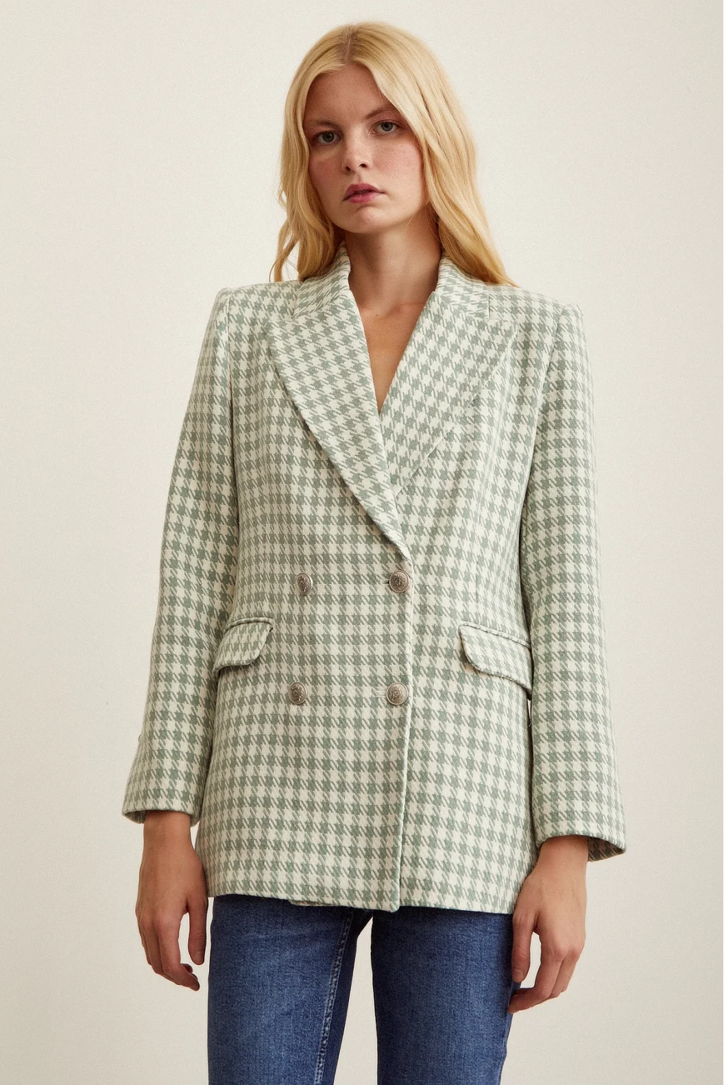 Herringbone Blazer Jacket Mint