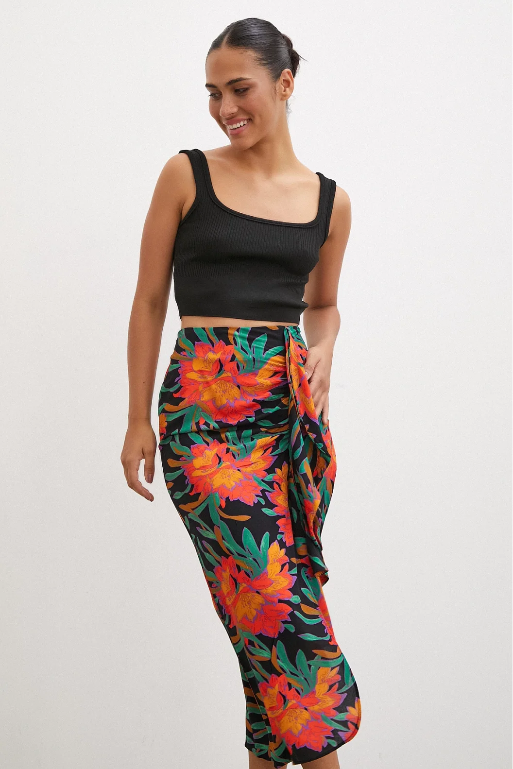 Ruffled Patterned Skirt Green