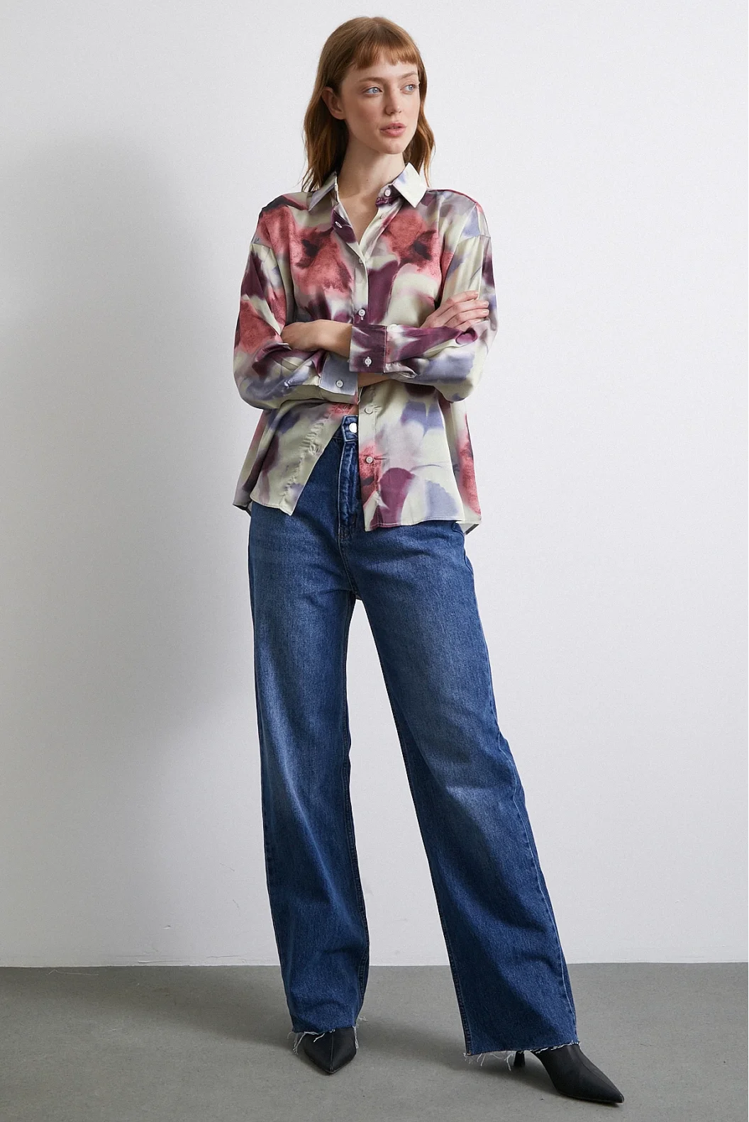 Batik Pattern Satin Shirt Lilac