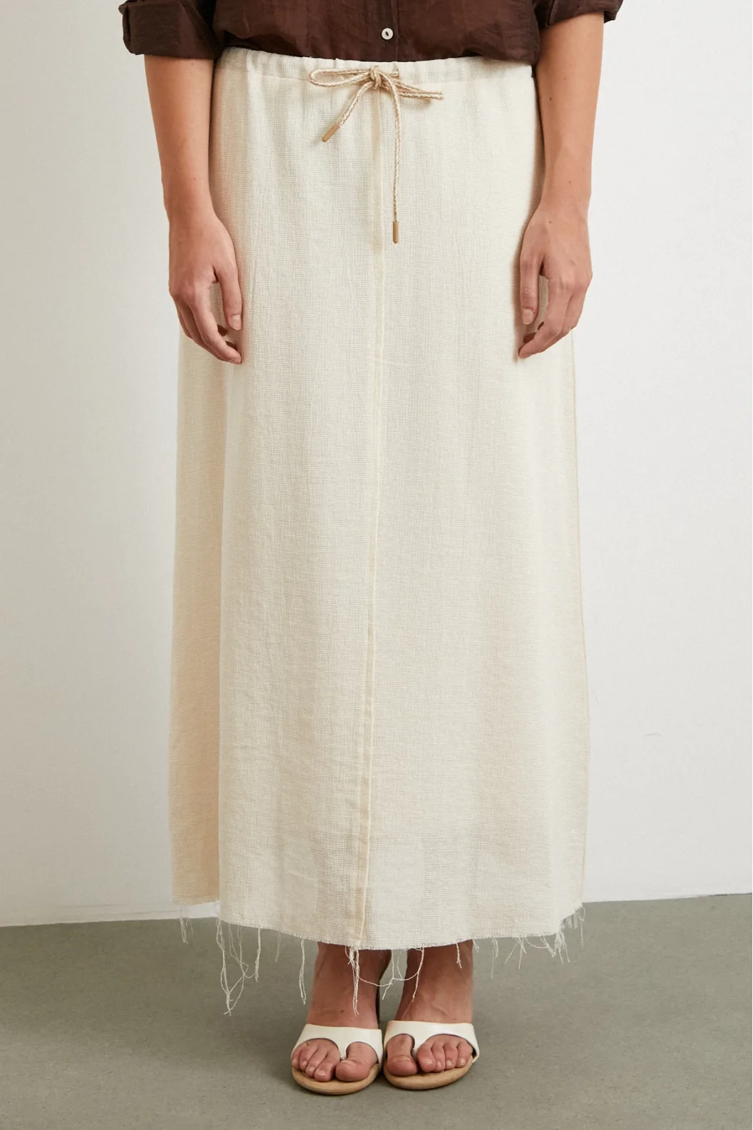 Beli Lastikli Astarlı Hasır Etek Krem