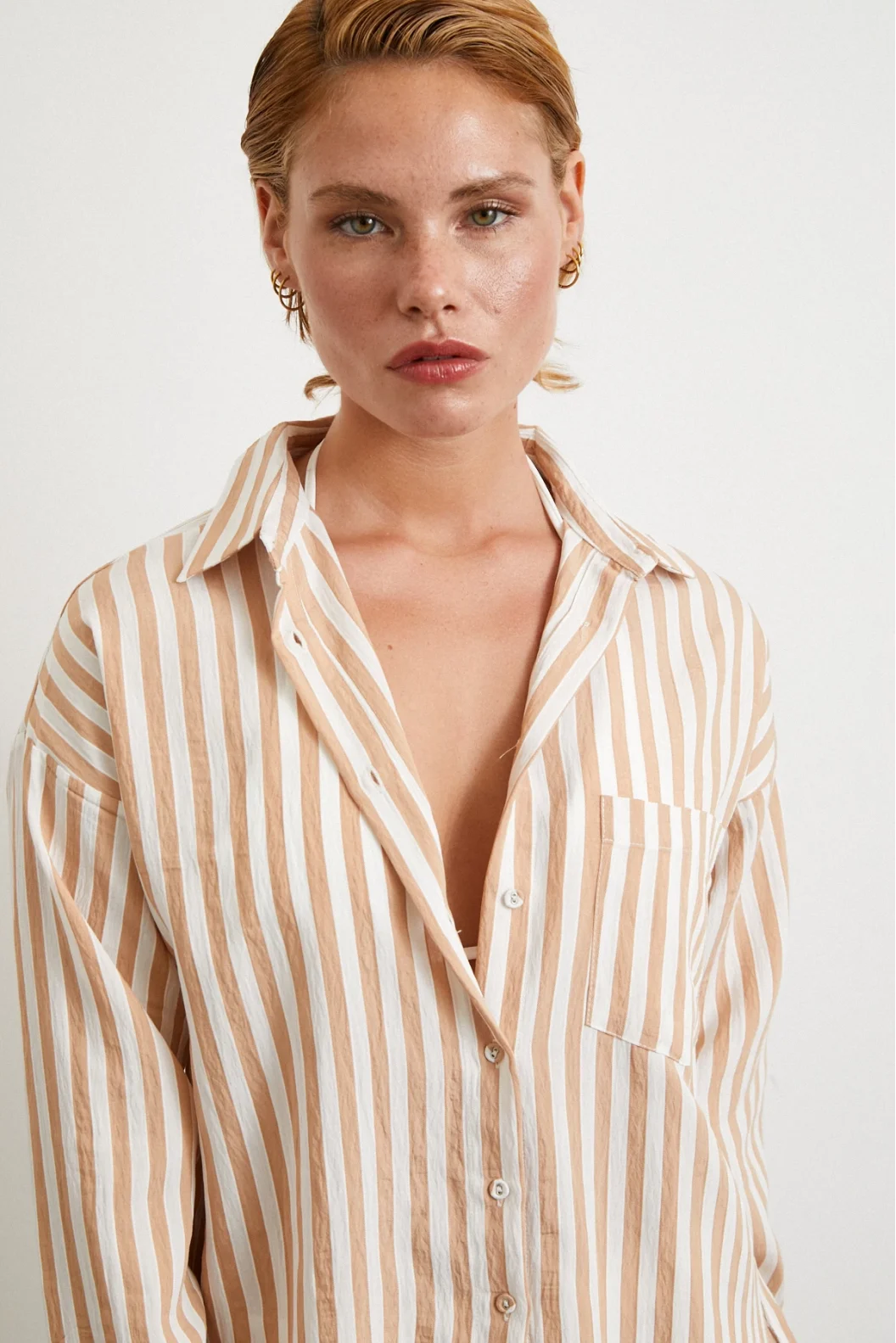 Multi Striped Pocket Shirt Camel