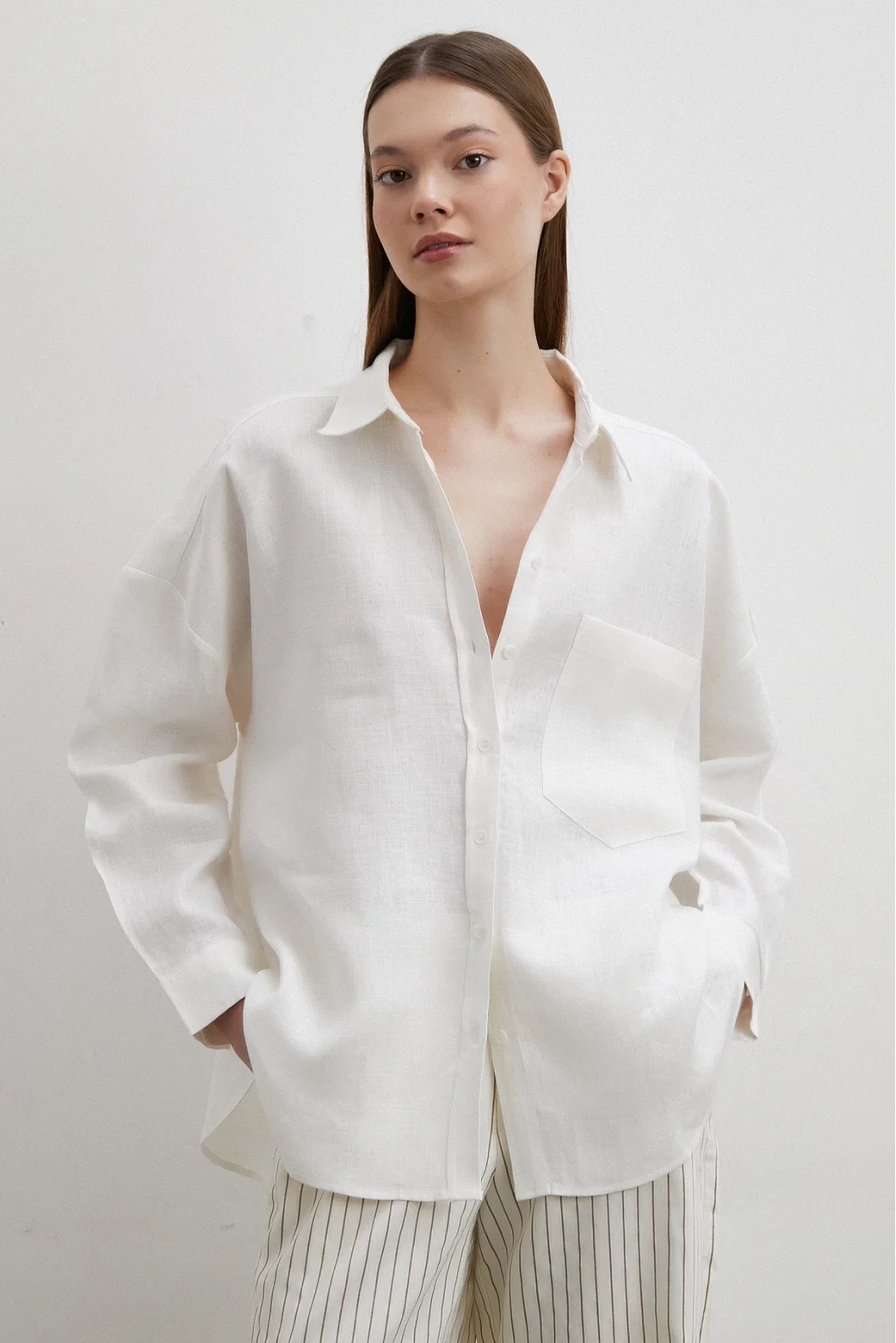 Fish Pocket Linen Shirt Ecru