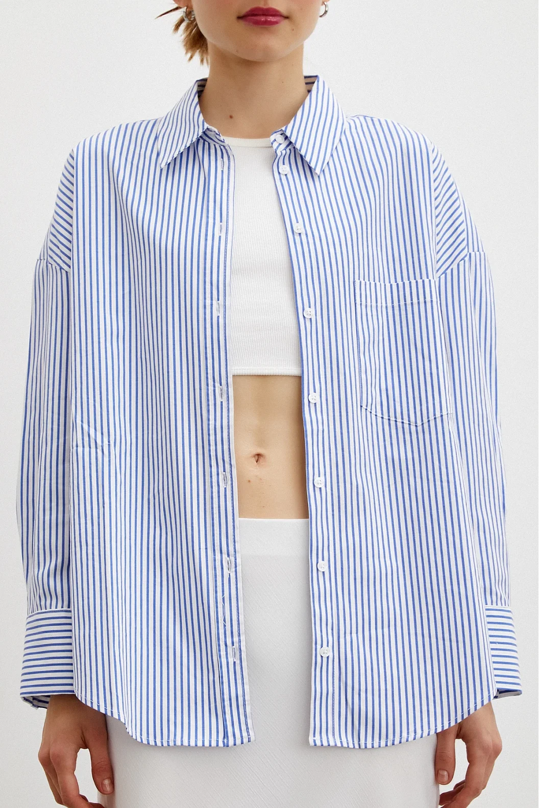Striped Poplin Shirt Blue