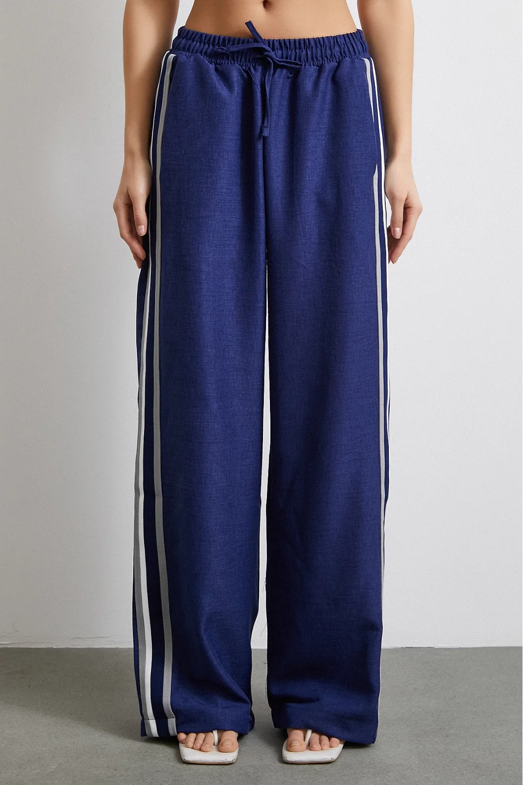 Elastischer Doppellinienhose mit hoher Taille