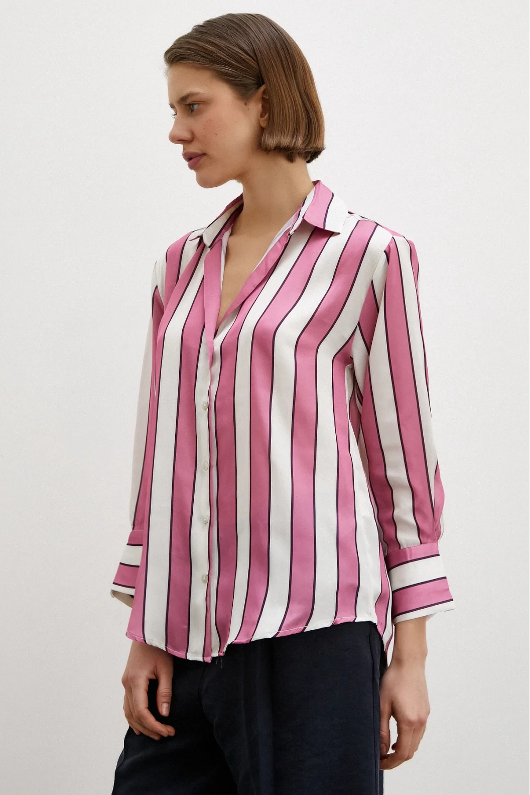 Thick Striped Satin Shirt Pink
