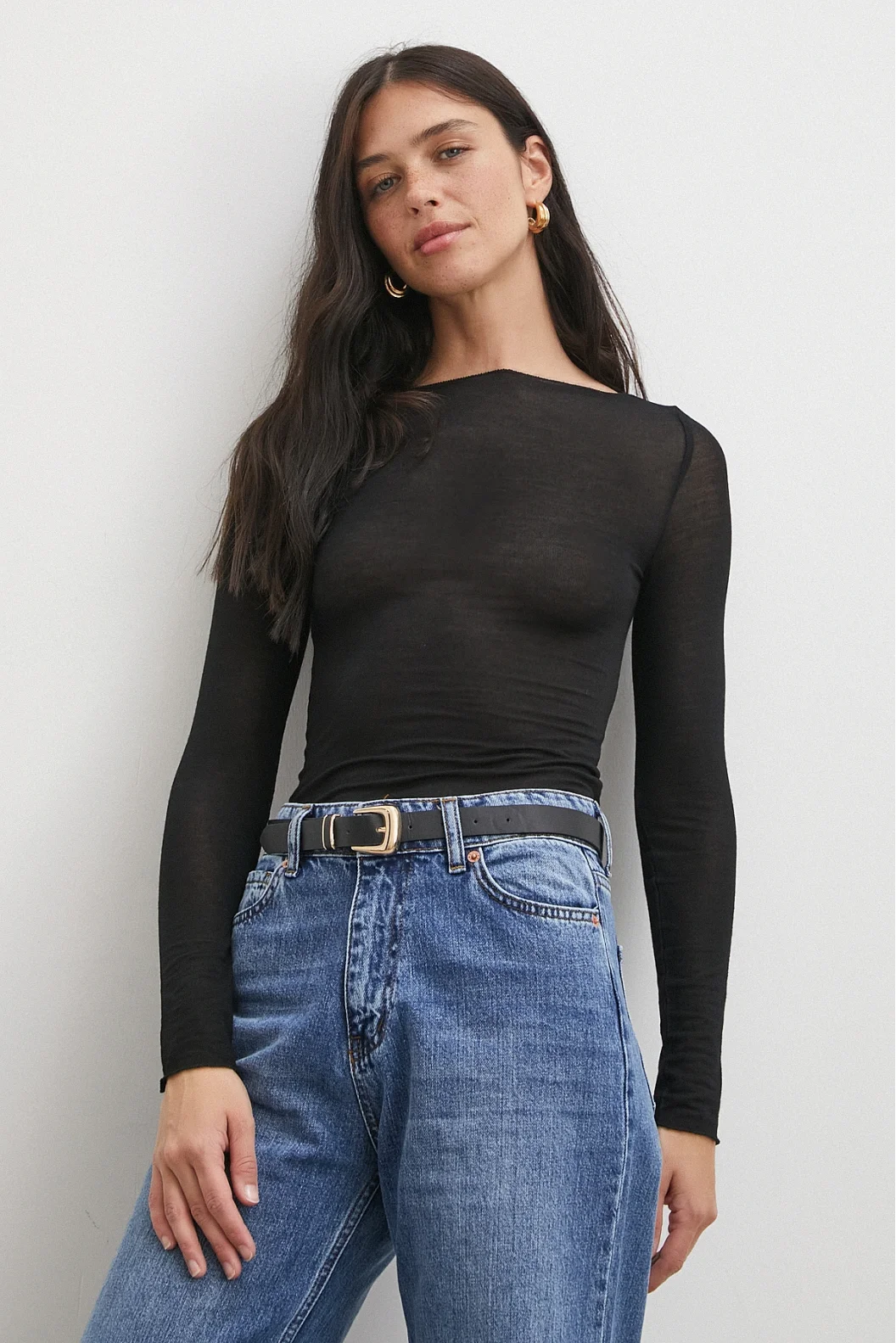 Açık Yaka Bluz Siyah