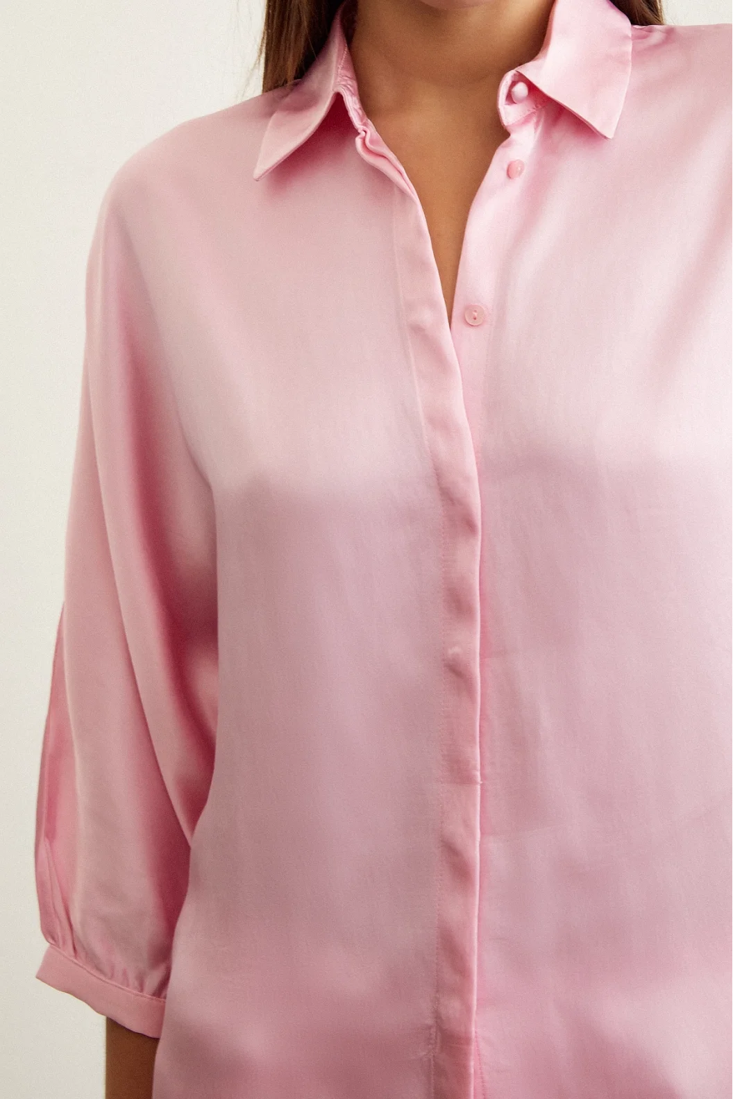 Arm Satin Hemd in Rosa