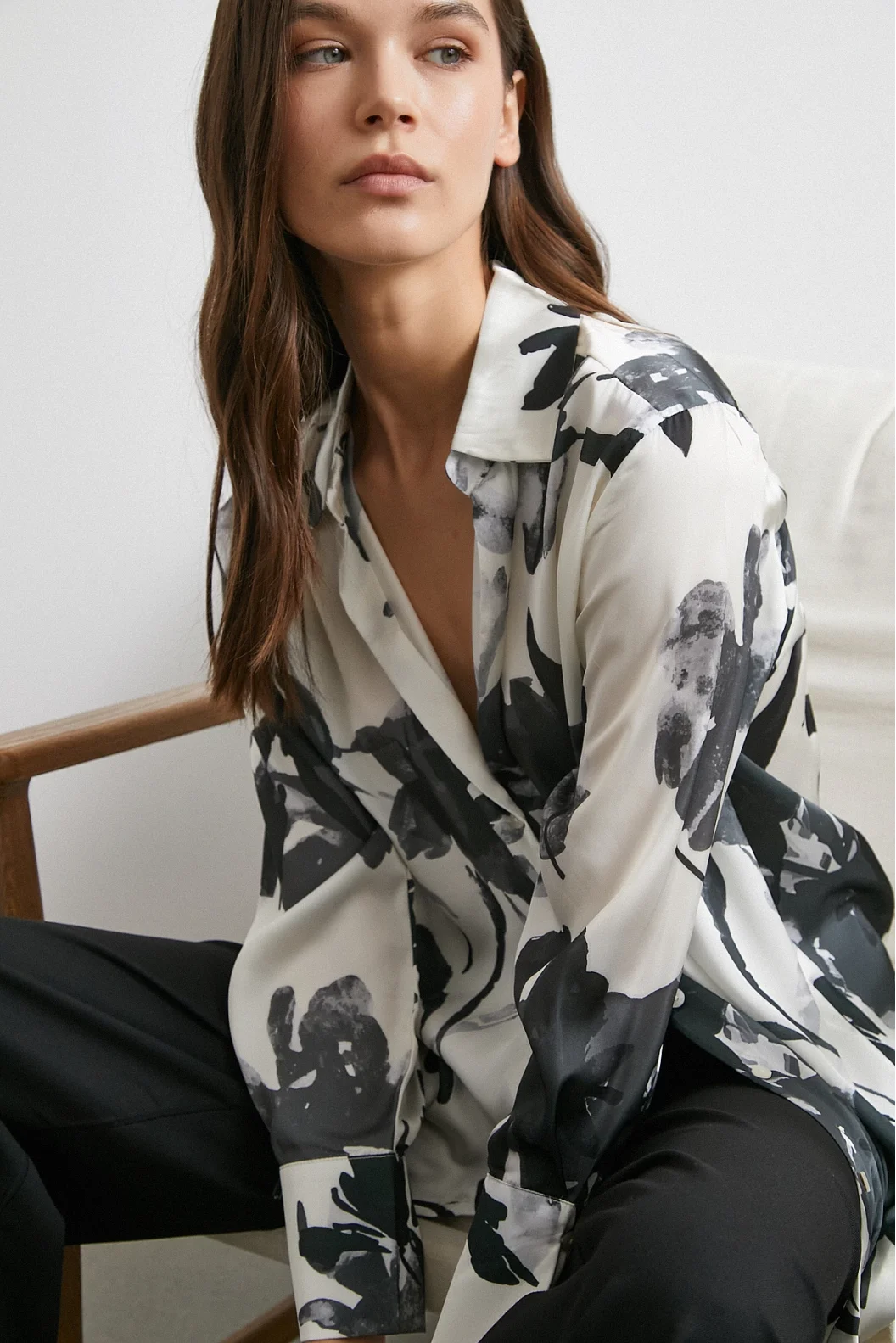 Satin Surface Patterned Black Shirt