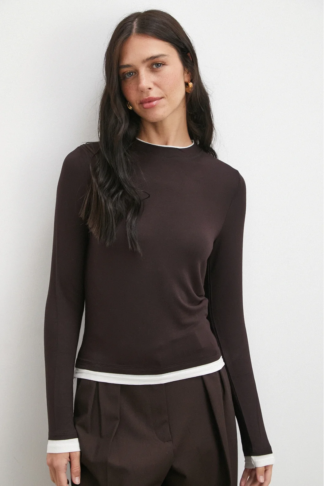 Garnili Bisiklet Yaka Bluz Kahve