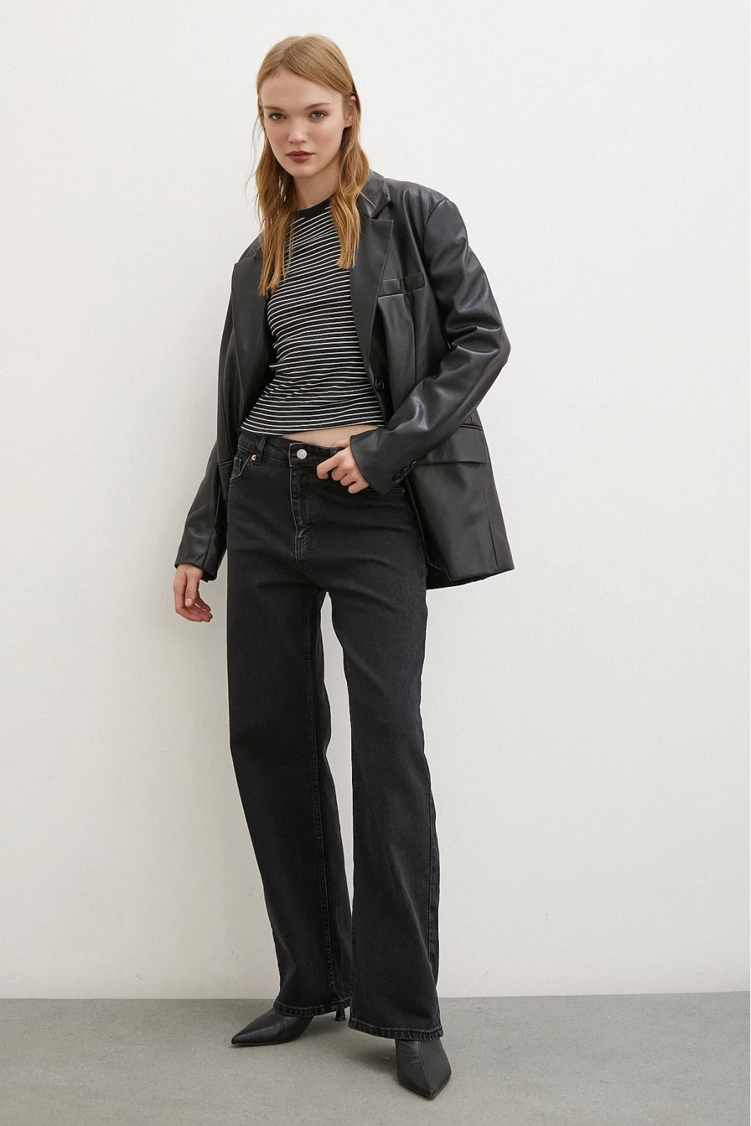 Yüksel Bel Wide Leg Jean Siyah