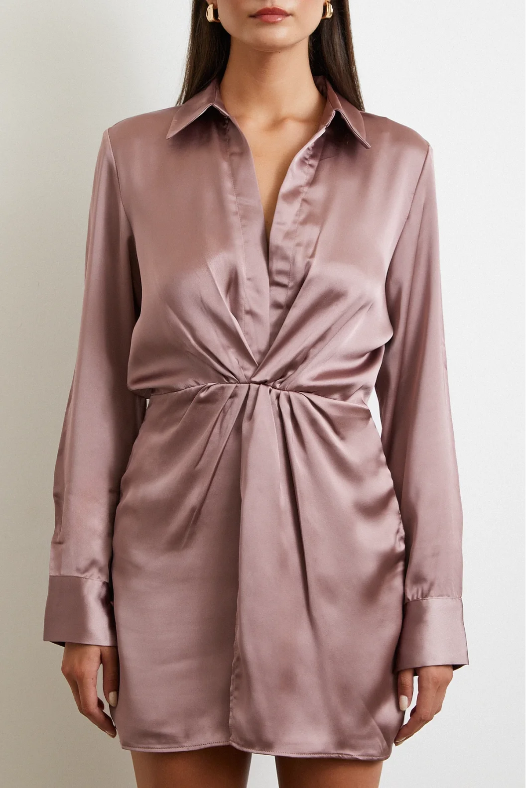 Viskon Saten Gömlek Elbise Yeşil