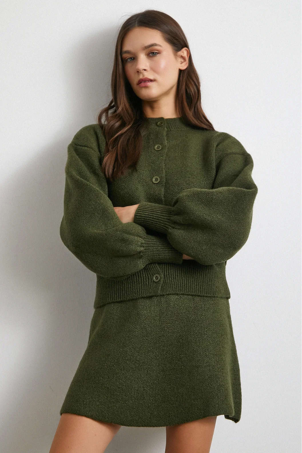 Hırka Etek Triko Takım Haki