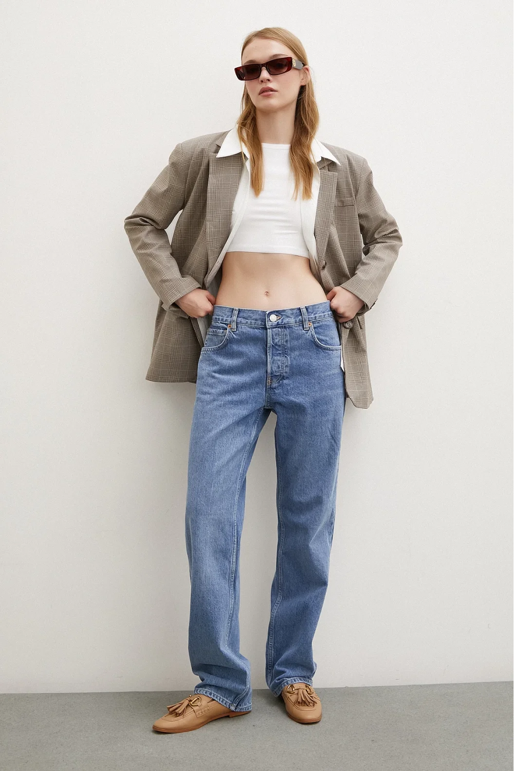 Five Pocket Flare Leg Jeans Blue