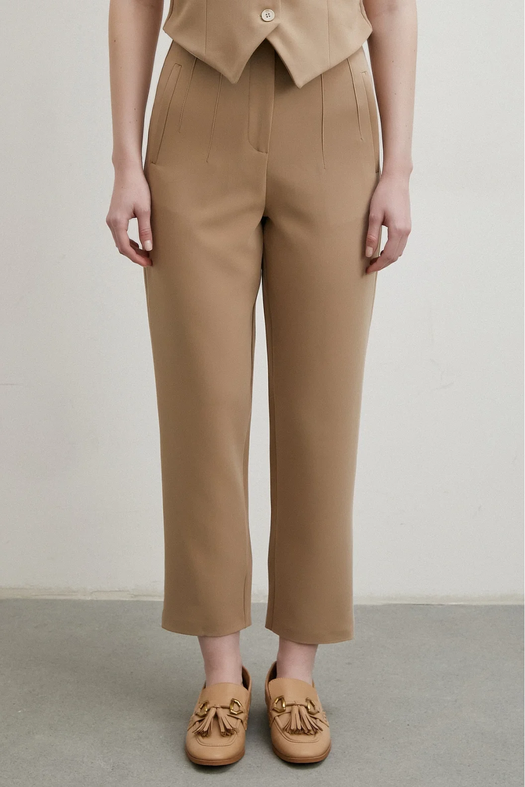 Önü Pensli Skinny Kumaş Pantolon Vizon