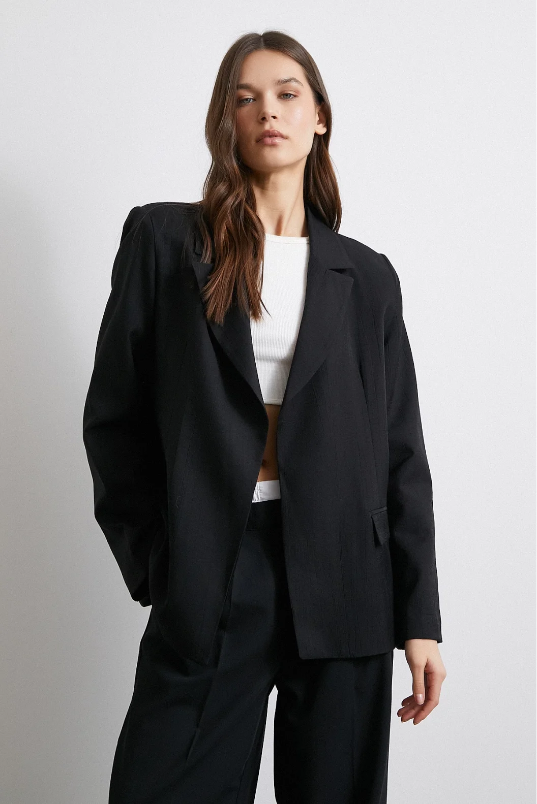 Line Lined Molded Blazer Jacket Black