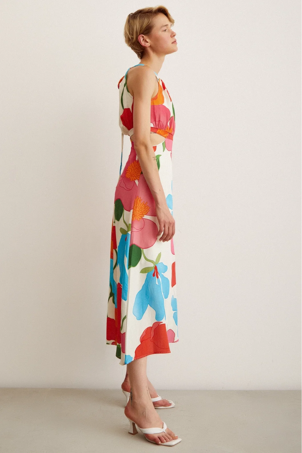 Side Cut Flared Strap Dress Blue