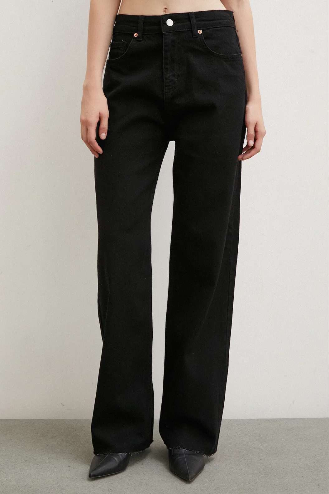 High Rise Distressed Wide Leg Jeans Black