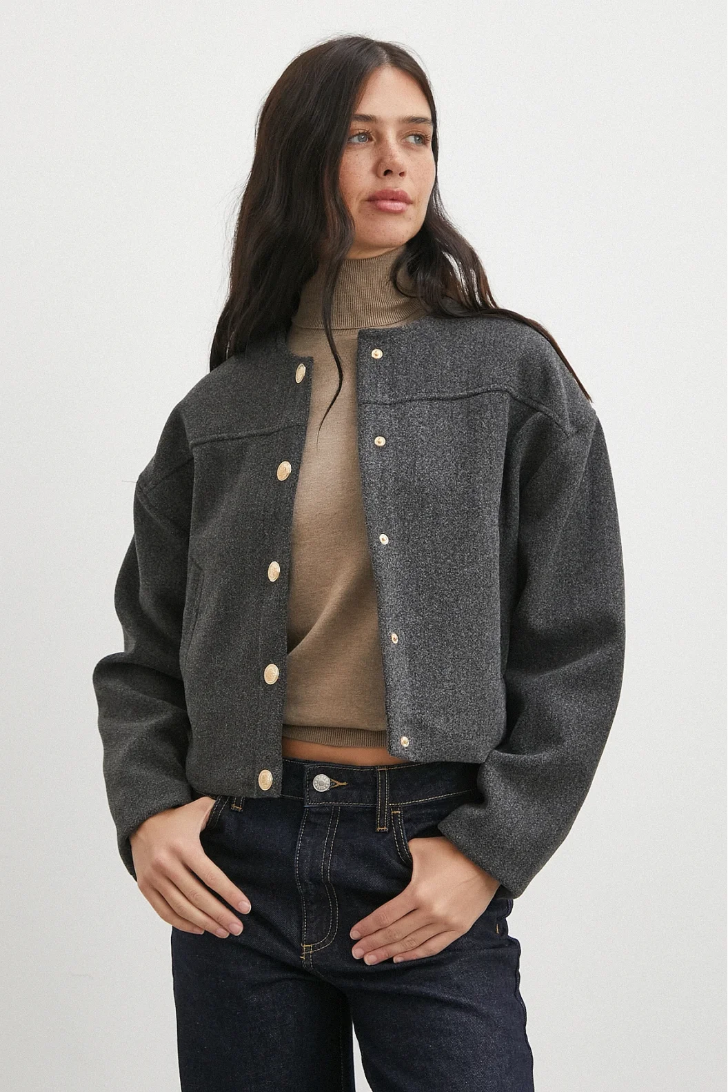 Beli Lastikli Düğmeli Bomber Ceket Antirasit