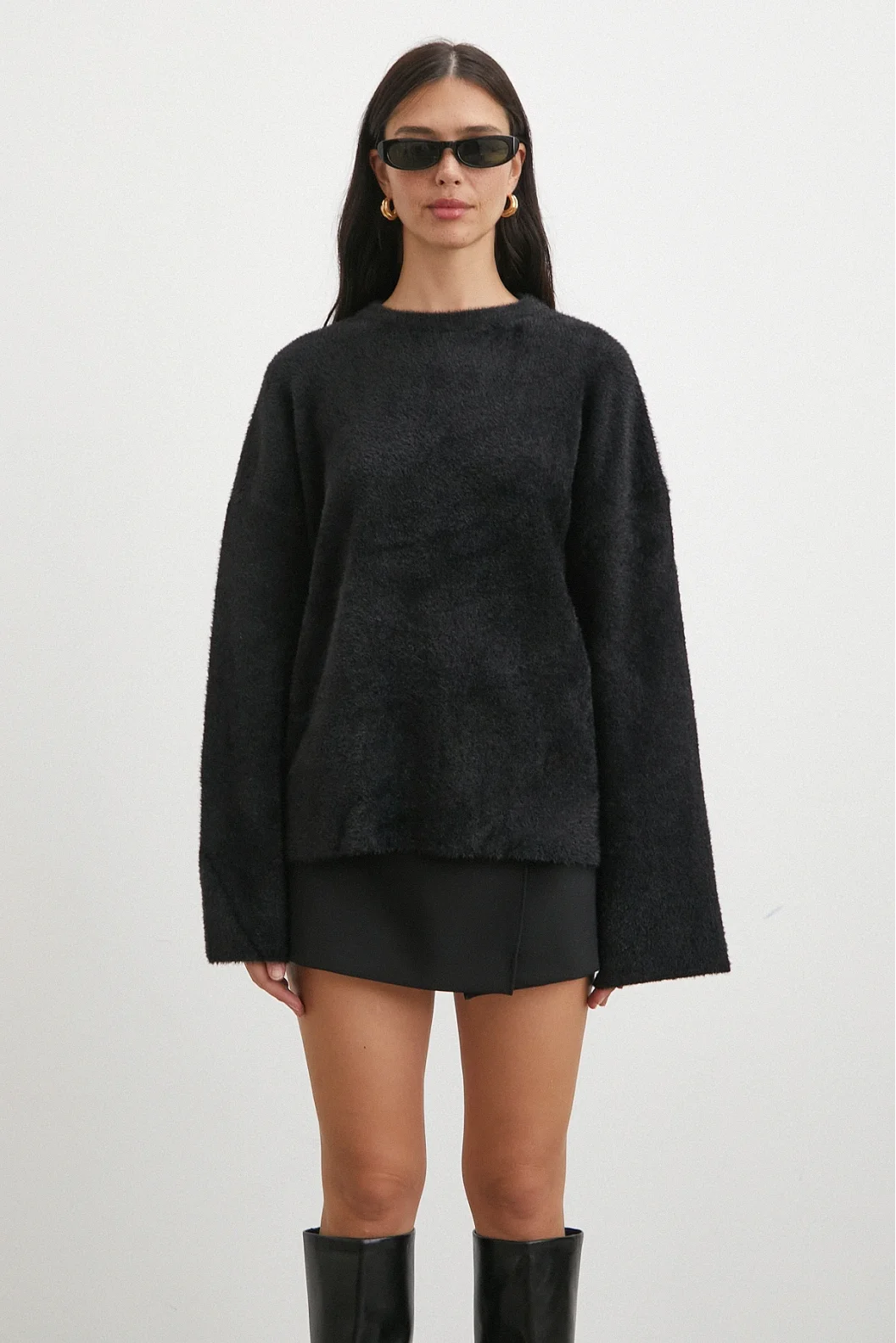 Bisiklet Yaka T Kol Kazak Siyah