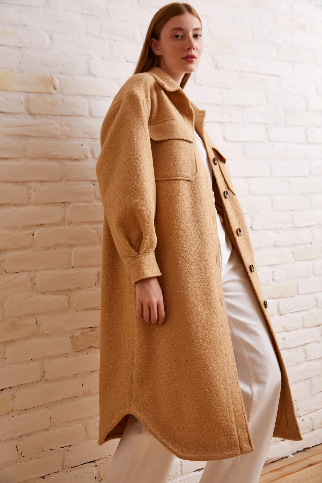 Lange Wickelmantel Beige