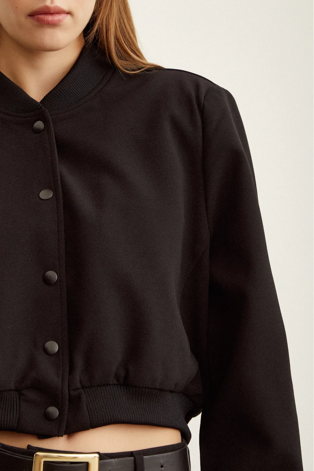 Padded Snap Fastener Jacket Black