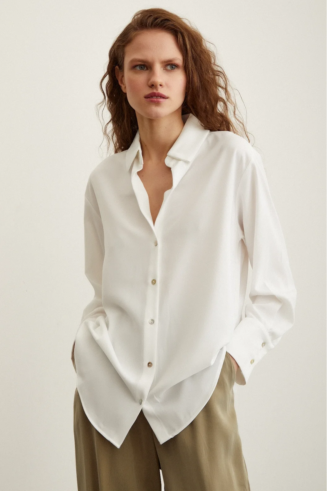 Satin Shirt with Lace Ecru
