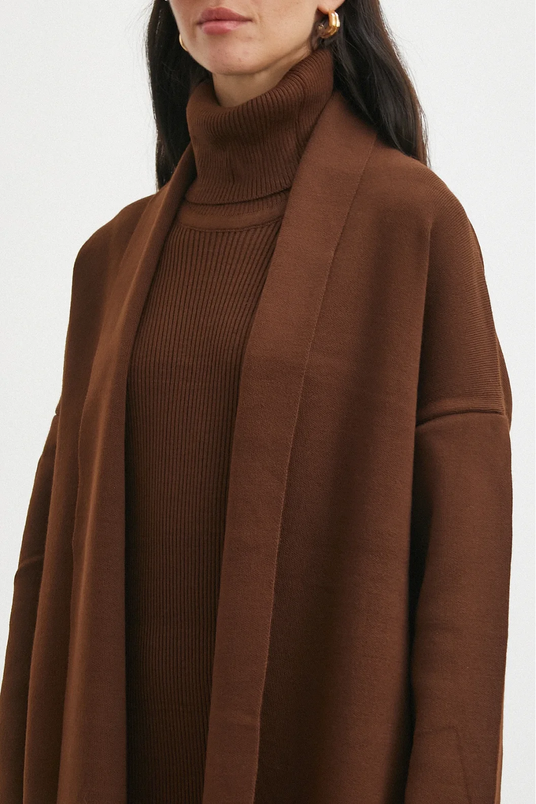 Uzun Elbiseli Hırka Triko Takım Kahve