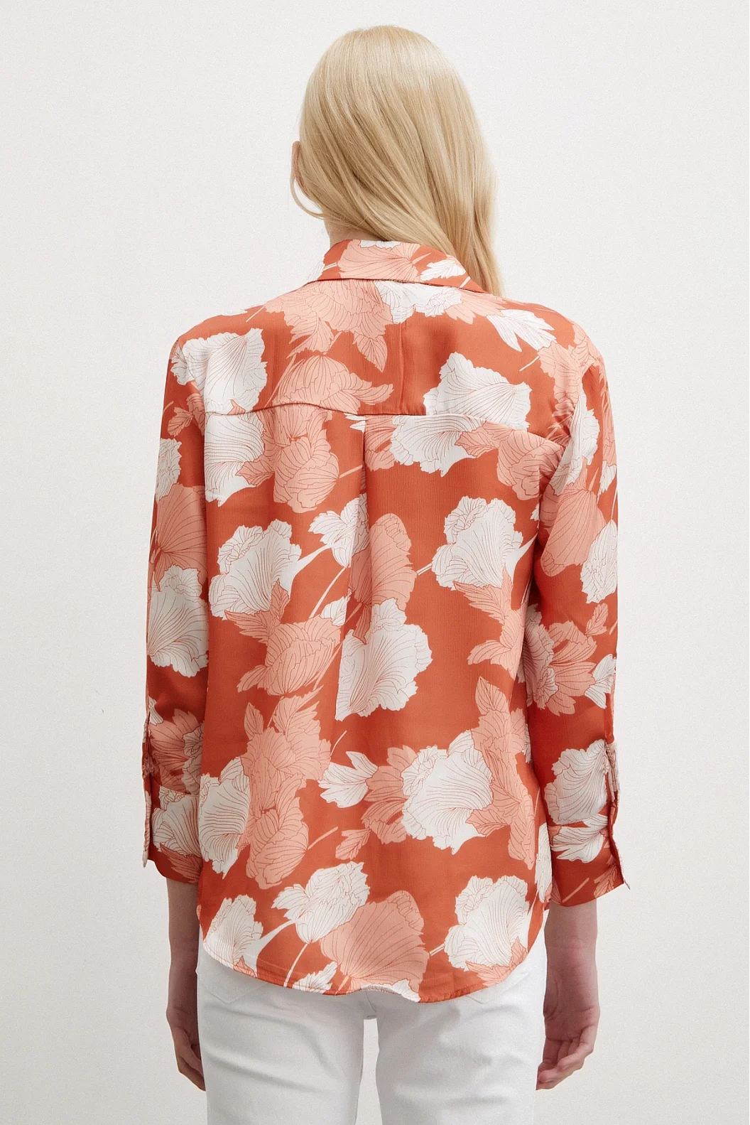 V-Neck Satin Shirt Brick