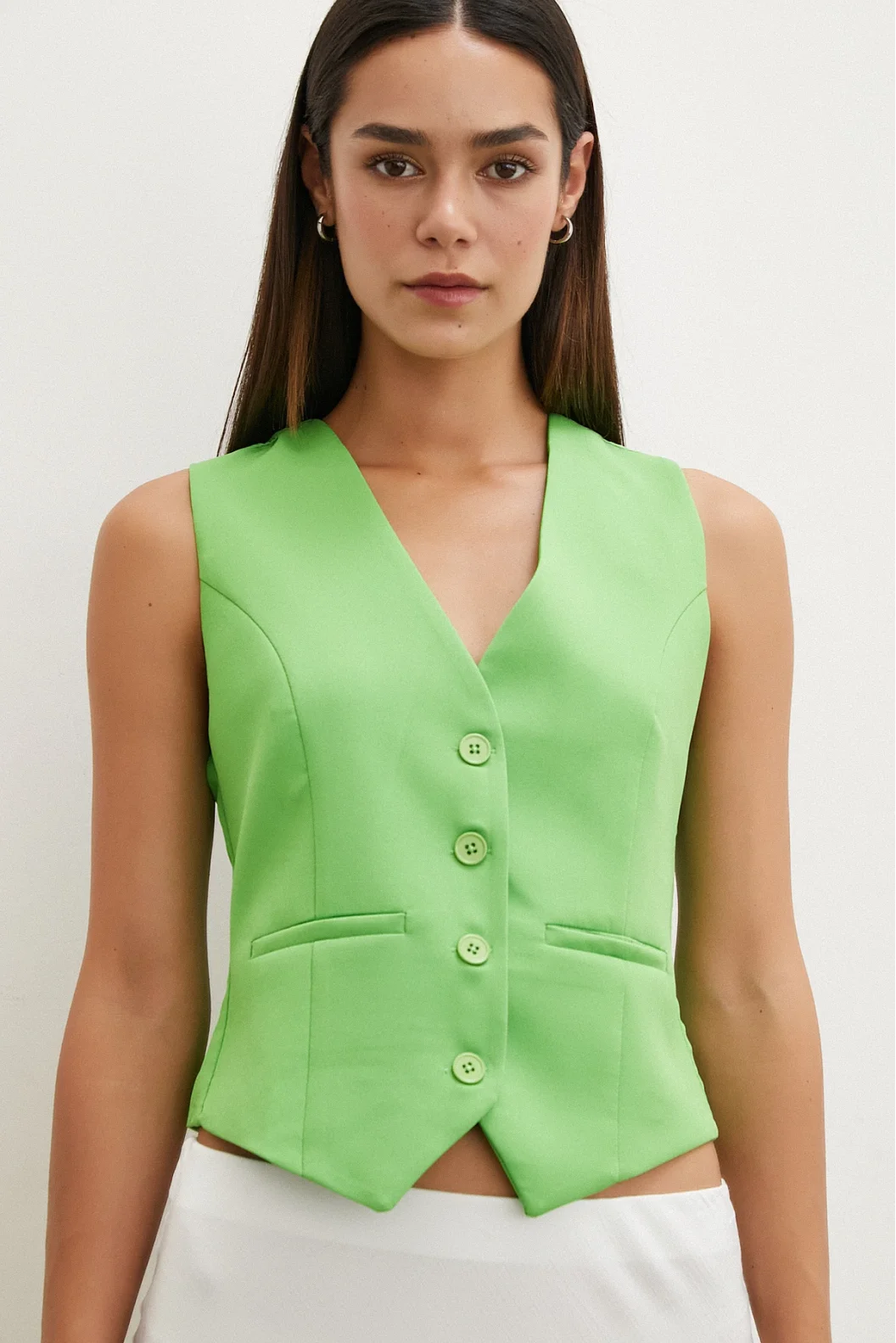 Buttoned Vest Pistachio Green