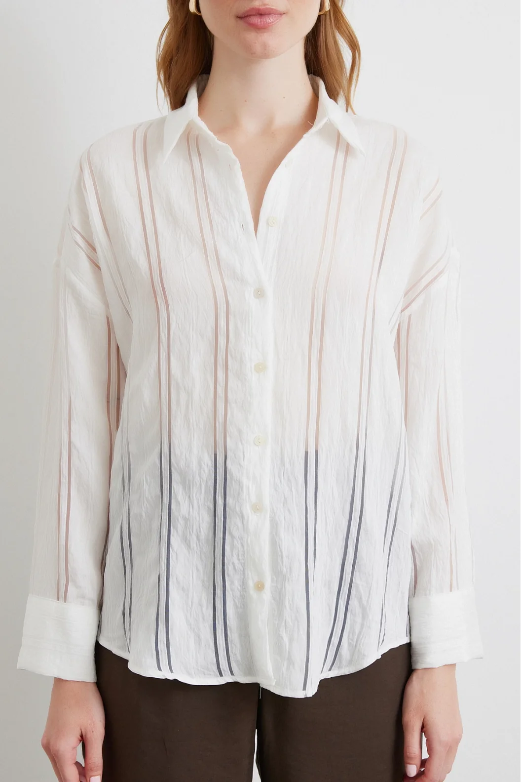 Organza Striped Shirt Ecru