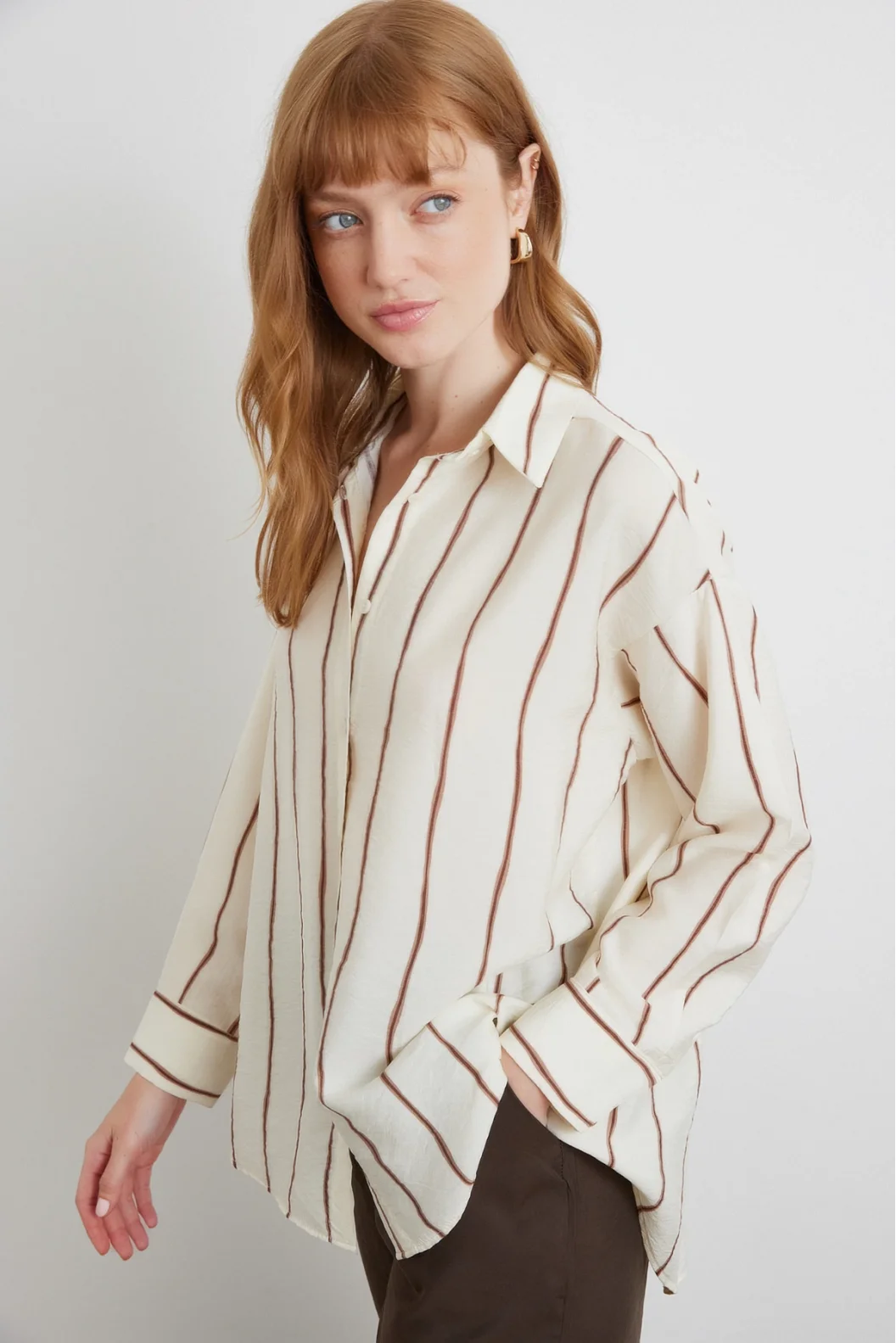 Striped Modal Shirt Brown